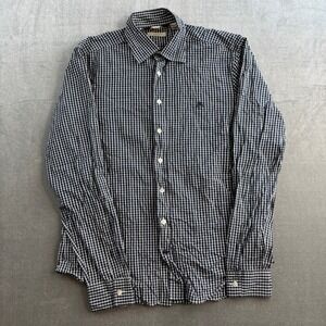 VTG Burberry Brit Shirt Size M Button Front Navy White Mens Plaid Check